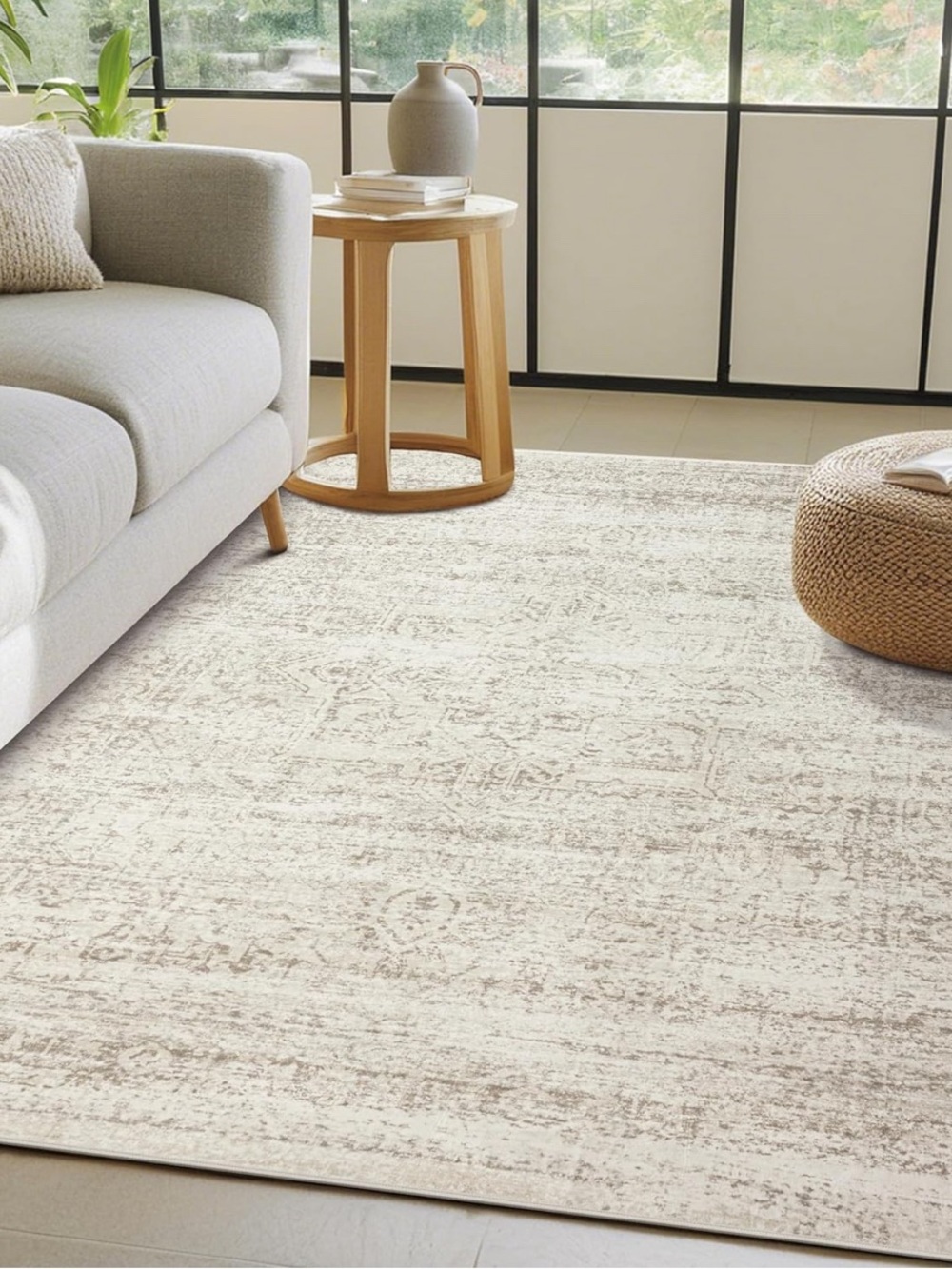 Neutral Vintage-Inspired Area Rug in Cream and Taupe